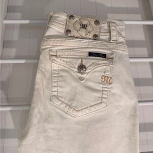 Miss Me Off-White Jeans Mid-Rise Cuffed Skinny Sz 30 Silver Buttons Distressed